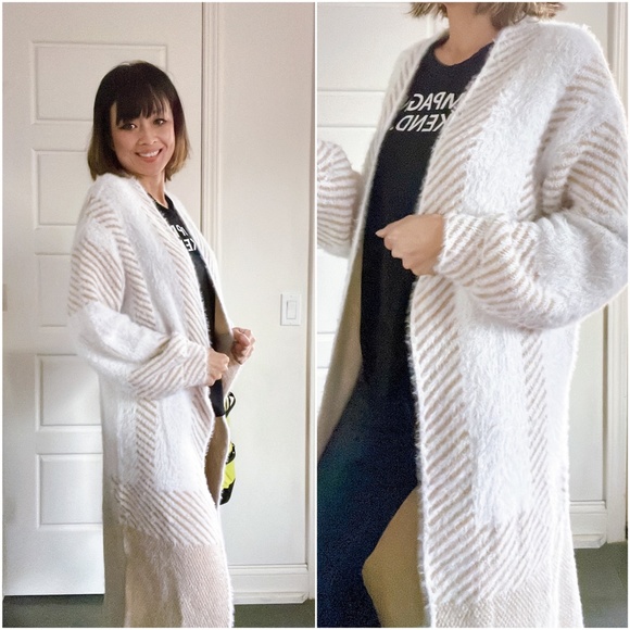 021 Cozy Color Block Stripes Fuzzy Open Front Cardigan - Picture 9 of 12